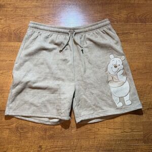 Disney Winnie the Pooh Fleece Shorts Tan Heather Embroidered Lounge Mens Large